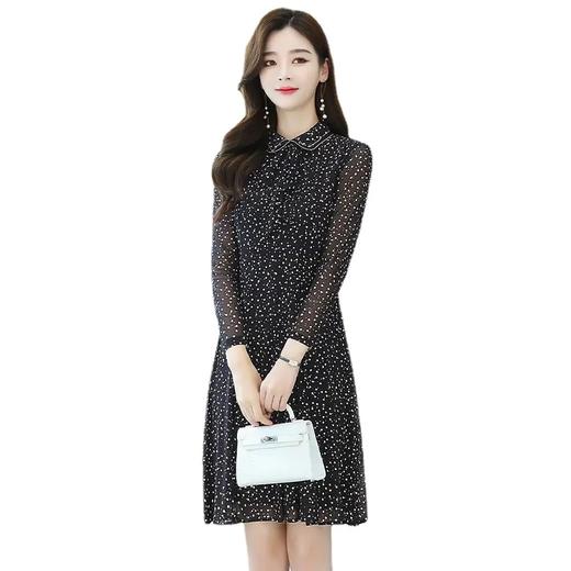 AHM-ydy8083新款法式气质娃娃领洋气减龄中长款雪纺波点连衣裙 商品图4