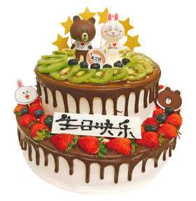 【NO.150】双层布朗熊 原味奶油水果蛋糕