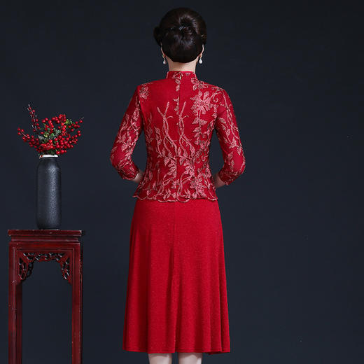 上海旗袍厂JC-JY5093秋装网纱刺绣拼接婚宴喜庆喜婆婆大码连衣裙 商品图4