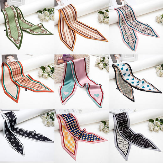 【丝巾】韩版春秋夏季气质薄丝巾百搭细窄小领巾网红洋气围巾长条方巾女款 商品图1