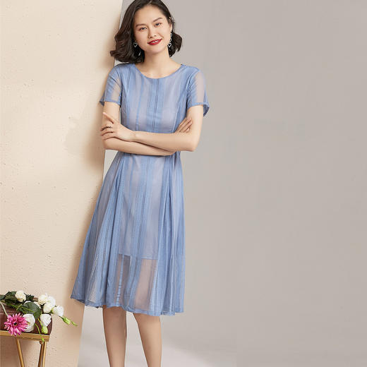 芳外高腰修身显瘦夏季连衣裙网纱拼接时尚中长裙子连衣裙 商品图1