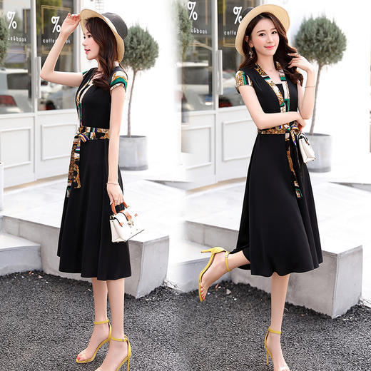 印花潮流，时尚短袖韩版收腰连衣裙（配腰带配抹胸）HR-YIXG6005 商品图4