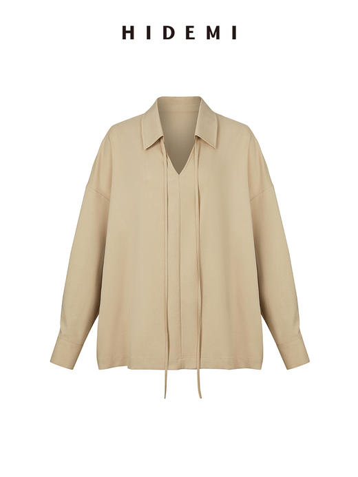 HIDEMI简约设计感v领系带套装 上衣/长裤 商品图13