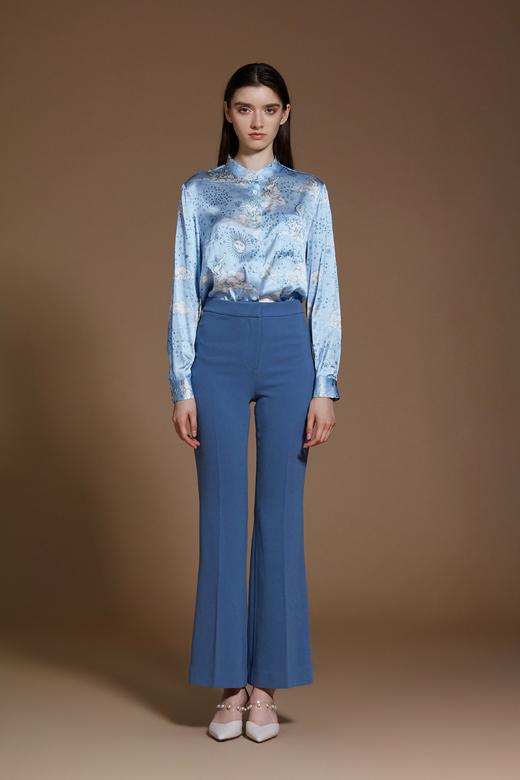 浅蓝天使星空手绘印花真丝缎衬衣 商品图0