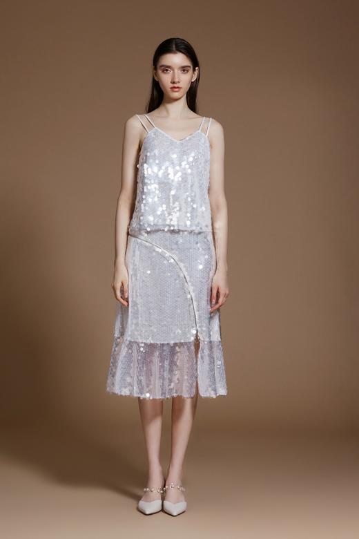 白色人鱼亮片双吊带上衣 商品图0