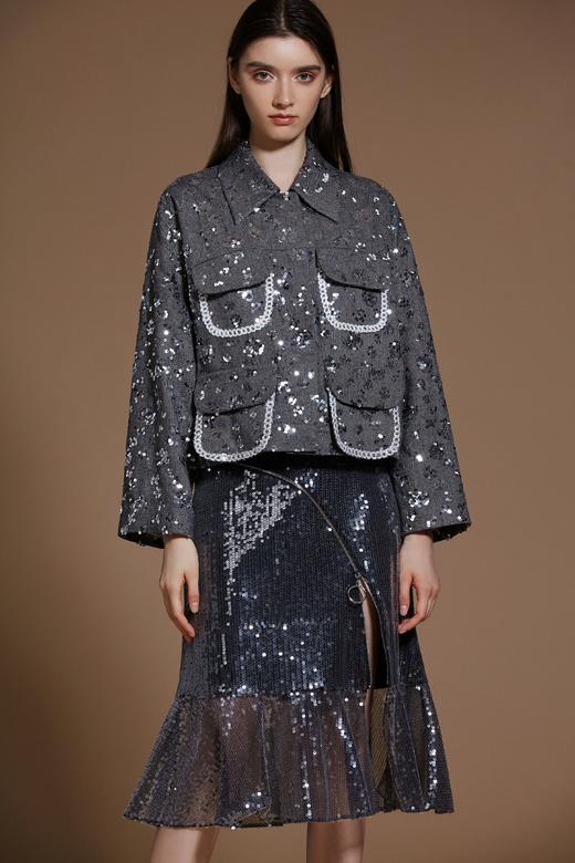 灰色银河亮片双层口袋西装廓形外套 商品图1