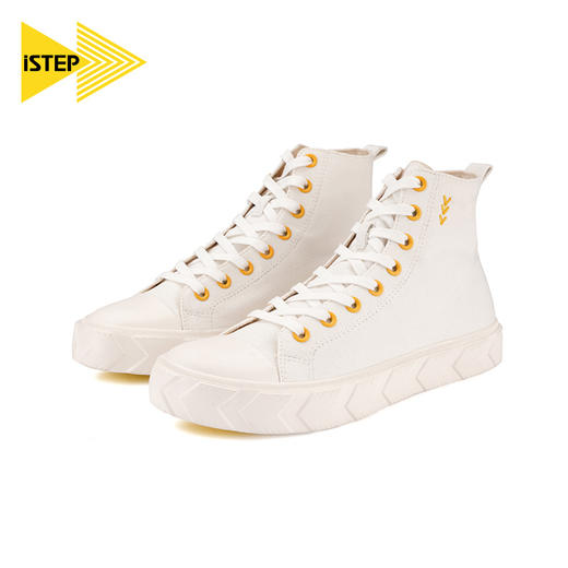 【正品】iSTEP高帮帆布鞋女2021新款小白鞋男女鞋经典轮胎底黑白色情侣鞋 商品图0