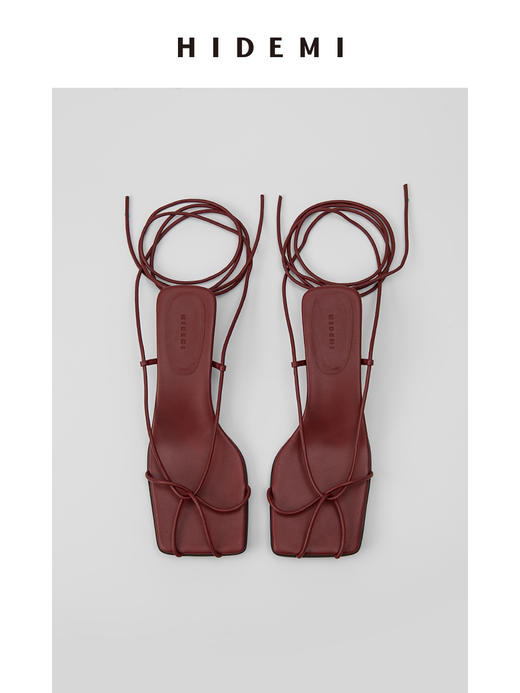 HIDEMI方头系带设计感小跟凉鞋 红色/黑色/白色/金色 商品图14