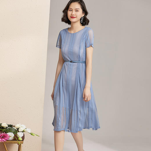 芳外高腰修身显瘦夏季连衣裙网纱拼接时尚中长裙子连衣裙 商品图3