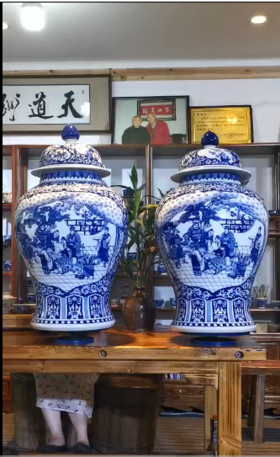 重工青花开窗【关羽刮骨疗伤】将军罐