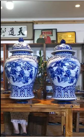 重工青花开窗【关羽刮骨疗伤】将军罐 商品图0