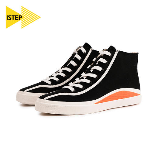 iSTEP小白鞋女高帮帆布鞋女鞋2023新款秋季百搭时尚潮流平底板鞋 商品图0