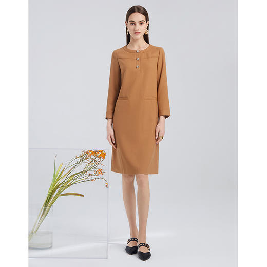 EITIE爱特爱秋季新款时尚气质圆领通勤显瘦直筒简约连衣裙女6007770 商品图2