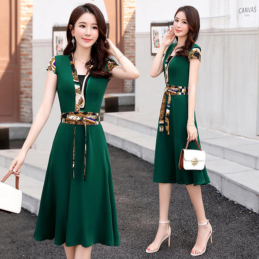 印花潮流，时尚短袖韩版收腰连衣裙（配腰带配抹胸）HR-YIXG6005 商品图0