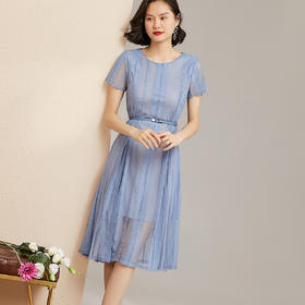 芳外高腰修身显瘦夏季连衣裙网纱拼接时尚中长裙子连衣裙