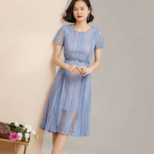 芳外高腰修身显瘦夏季连衣裙网纱拼接时尚中长裙子连衣裙 商品图0