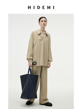 HIDEMI简约设计感v领系带套装 上衣/长裤