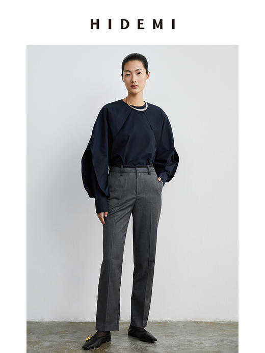 HIDEMI花苞几何设计感衬衫 白色/藏蓝色 商品图11