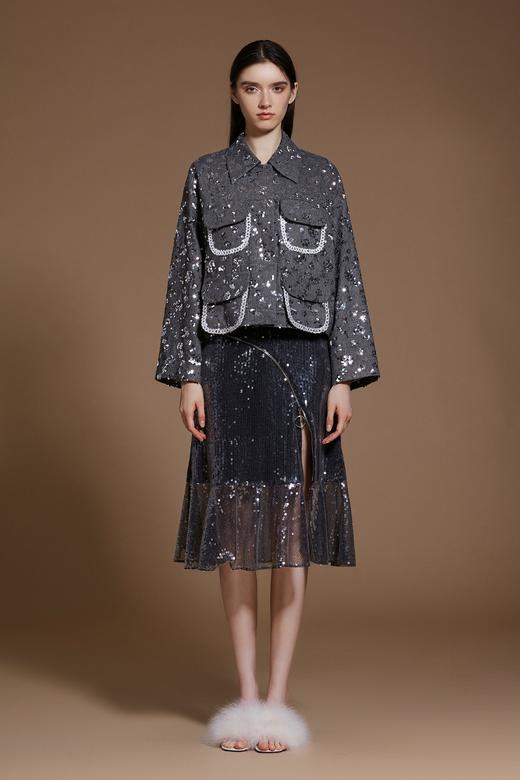 灰色银河亮片双层口袋西装廓形外套 商品图0