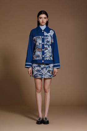 蓝色银河繁花亮片牛仔蝴蝶结外套