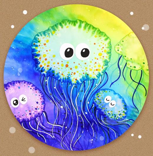 6-8岁《游来一群水母宝宝》低幼/水彩笔晕染【自动发货：下单后，点击手机短信中收到的链接，即可获取文件下载的链接；如有任何问题，可添加客服微信hm33268获得帮助】 商品图0