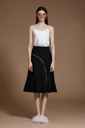 进口三醋酸黑色拉链半裙