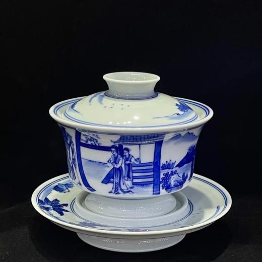 李文华： 柴窑新品西厢记人物马蹄盖碗 商品图0