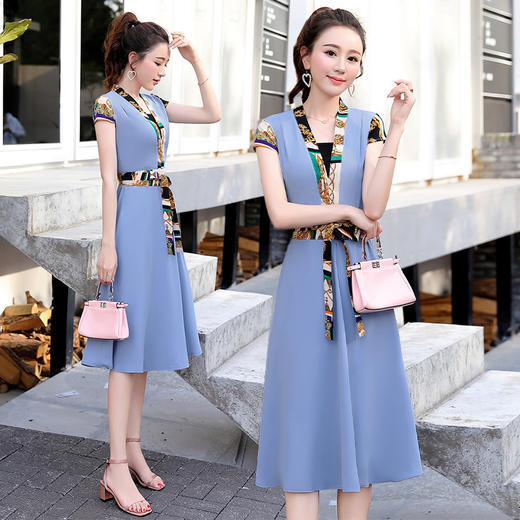 印花潮流，时尚短袖韩版收腰连衣裙（配腰带配抹胸）HR-YIXG6005 商品图3