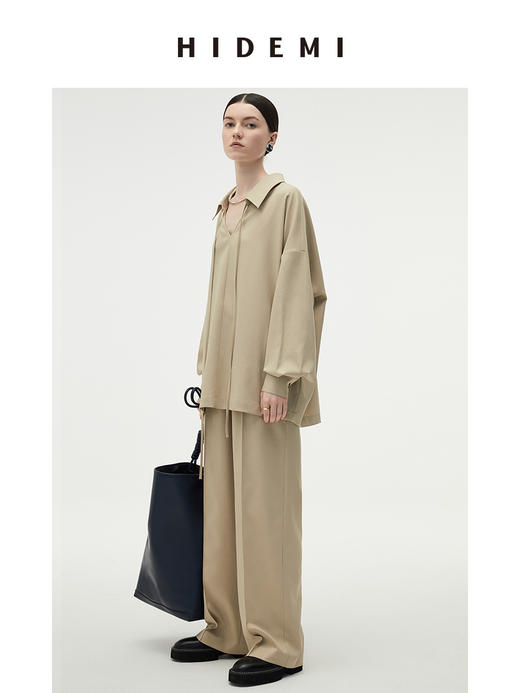 HIDEMI简约设计感v领系带套装 上衣/长裤 商品图9