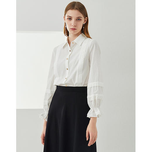 故障 EITIE爱特爱秋季新款简约通勤时尚灯笼喇叭袖显瘦百搭白衬衫6309005 商品图4