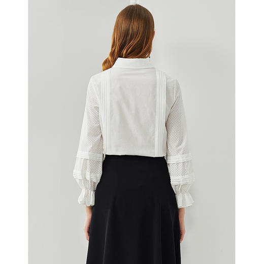 故障 EITIE爱特爱秋季新款简约通勤时尚灯笼喇叭袖显瘦百搭白衬衫6309005 商品图5