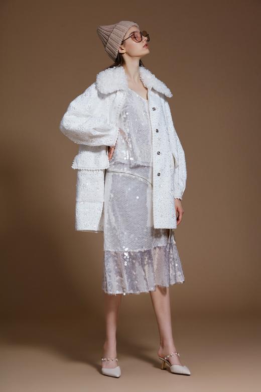 白色人鱼亮片拉链半裙 商品图2