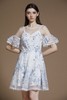 蓝白星空十字绣蕾丝露肩短袖修身连衣裙 商品缩略图0