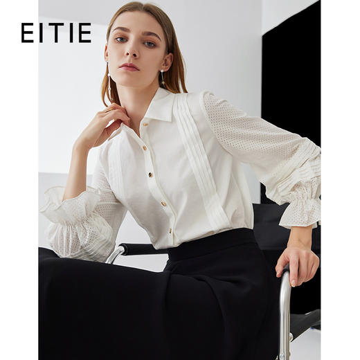 故障 EITIE爱特爱秋季新款简约通勤时尚灯笼喇叭袖显瘦百搭白衬衫6309005 商品图0