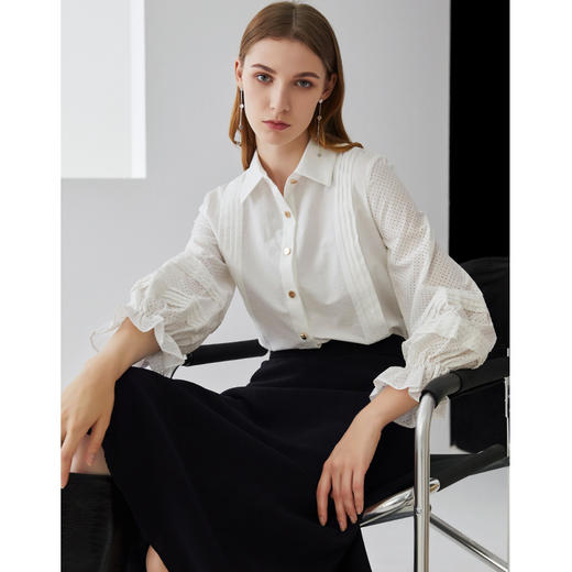 故障 EITIE爱特爱秋季新款简约通勤时尚灯笼喇叭袖显瘦百搭白衬衫6309005 商品图1