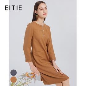 EITIE爱特爱秋季新款时尚气质圆领通勤显瘦直筒简约连衣裙女6007770