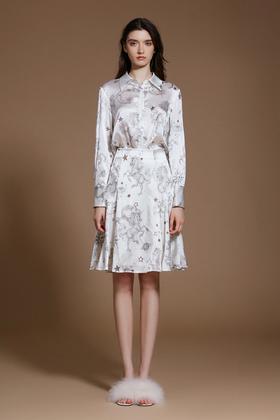 香槟色独角兽星云印花真丝缎半裙