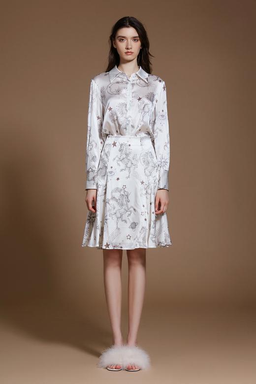 香槟色独角兽星云印花真丝缎半裙 商品图0