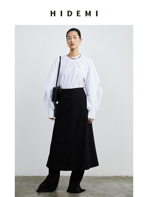 HIDEMI花苞几何设计感衬衫 白色/藏蓝色 商品图1