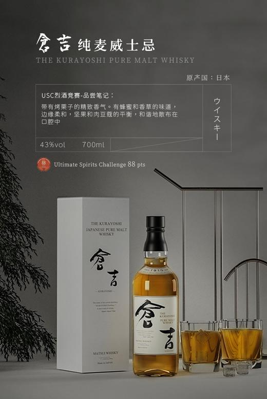 【2019年国际威士忌大赛金奖92.6分】仓吉（Kurayoshi）系列威士忌 日本原瓶进口 43%vol 商品图7