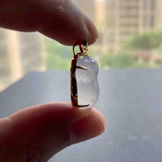高冰种雪花棉翡翠猪18k黄金钻石镶嵌 商品图12