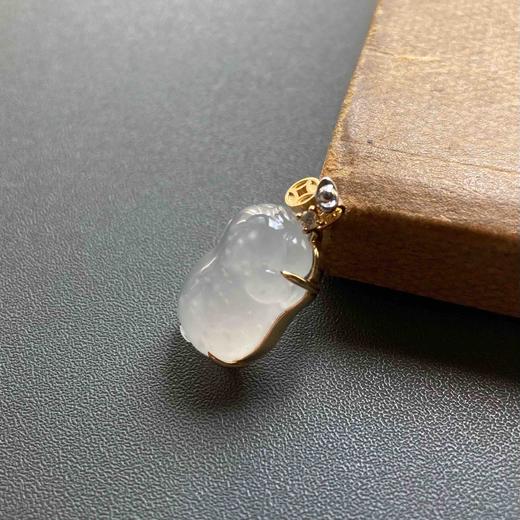 高冰种雪花棉翡翠猪18k黄金钻石镶嵌 商品图2