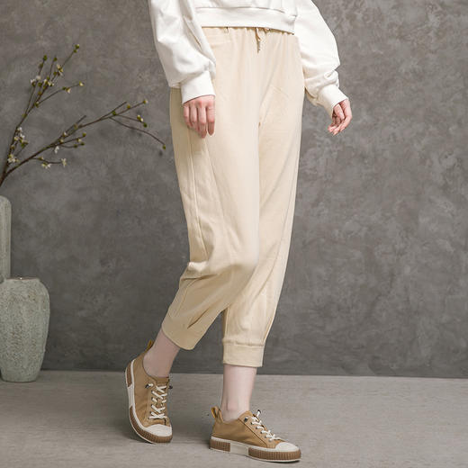 famecoco范可儿阔腿裤女秋季松紧腰休闲裤运动长裤F216GA001 商品图1