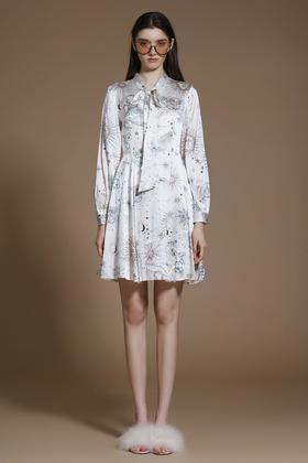 香槟色星云手绘印花真丝缎修身连衣裙