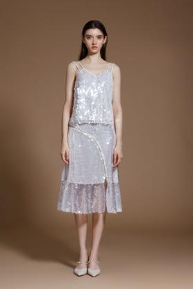 白色人鱼亮片拉链半裙