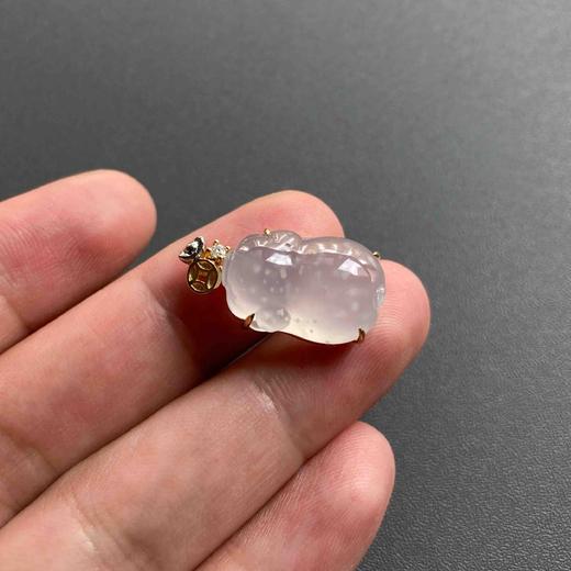 高冰种雪花棉翡翠猪18k黄金钻石镶嵌 商品图9