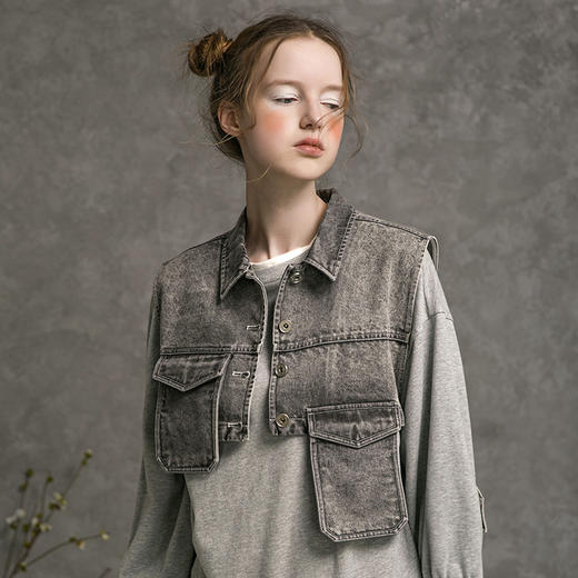 famecoco范可儿马夹女士秋设计感小众牛仔马甲外套F216CA004 商品图1