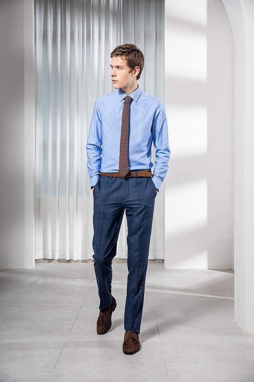 callisto羊毛混纺蓝色意式领衬衫  FQSTL071C 商品图1