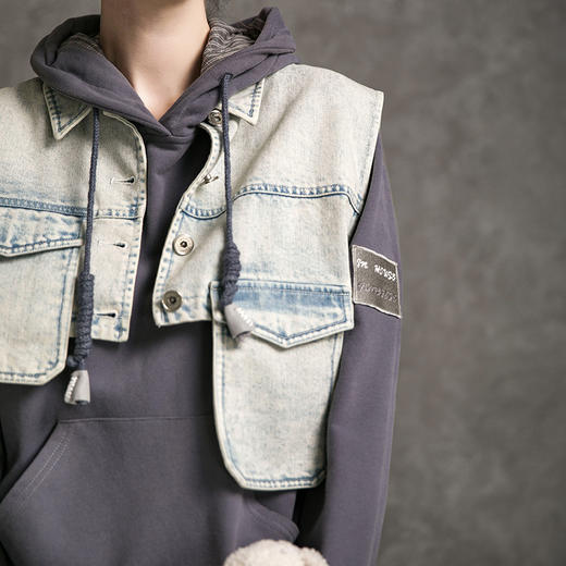 famecoco范可儿马夹女士秋设计感小众牛仔马甲外套F216CA004 商品图3