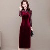 YWE-JMYS-20A808新款修身长袖气质优雅改良版金丝绒旗袍连衣裙 商品缩略图3